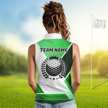Load image into Gallery viewer, Green And White Golf Ball Womens Sleeveless Golf Polo Shirts Custom Golf Clothing , Golf Gifts For Womens NHT591