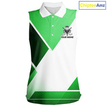 Load image into Gallery viewer, Green And White Golf Ball Womens Sleeveless Golf Polo Shirts Custom Golf Clothing , Golf Gifts For Womens NHT591
