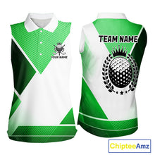 Load image into Gallery viewer, Green And White Golf Ball Womens Sleeveless Golf Polo Shirts Custom Golf Clothing , Golf Gifts For Womens NHT591