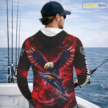 Load image into Gallery viewer, Patriotic Eagle Marlin Fishing Shirt Long Sleeve Hooded, Performance Fishing Shirt NHT428