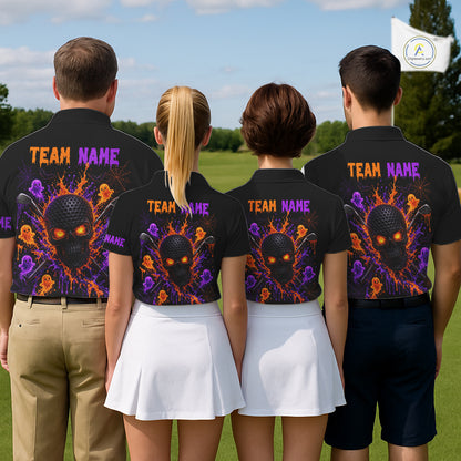 Personalized Spooky Halloween Men Golf Polo Shirt, Orange Purple Skull Dripping Slime Apparel NHT1435