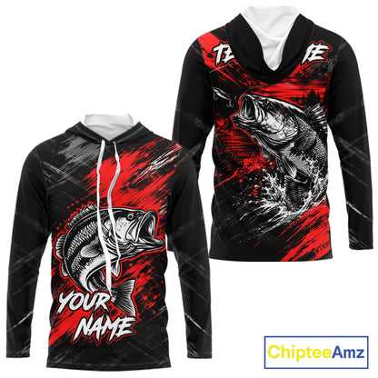 Hooded Personalized Red Bass Fishing Jersey, Largemouth Bass Shirt, Custom Name Fishing Team Shirt NHT1592