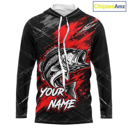 Hooded Personalized Red Bass Fishing Jersey, Largemouth Bass Shirt, Custom Name Fishing Team Shirt NHT1592