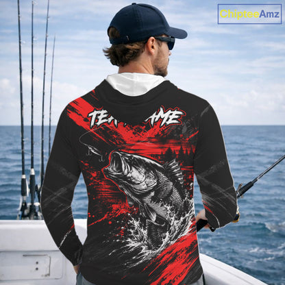 Hooded Personalized Red Bass Fishing Jersey, Largemouth Bass Shirt, Custom Name Fishing Team Shirt NHT1592