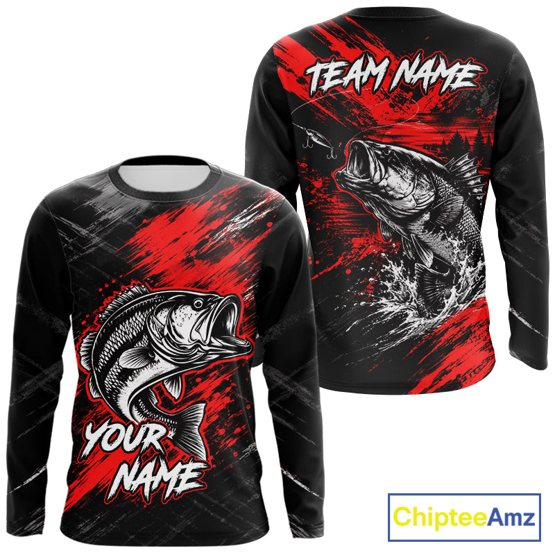 Personalized Red Bass Fishing Jersey, Largemouth Bass Shirt, Custom Name Fishing Team Shirt NHT1592