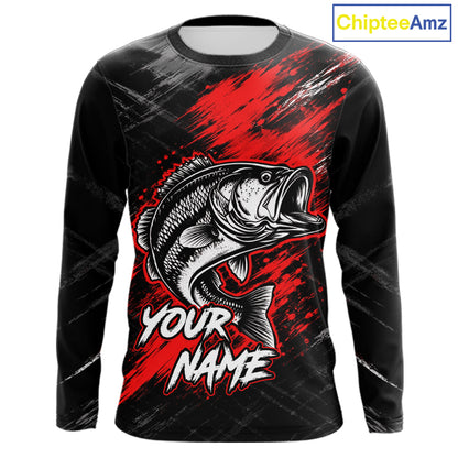 Personalized Red Bass Fishing Jersey, Largemouth Bass Shirt, Custom Name Fishing Team Shirt NHT1592