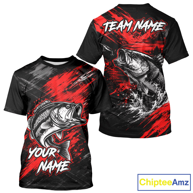 Personalized Red Bass Fishing Jersey, Largemouth Bass Shirt Short Sleeve, Custom Name Fishing Team Shirt NHT1592