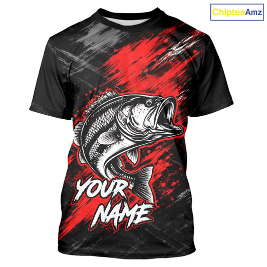 Personalized Red Bass Fishing Jersey, Largemouth Bass Shirt Short Sleeve, Custom Name Fishing Team Shirt NHT1592