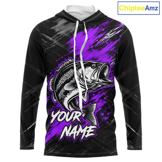 Hooded Personalized Purple Bass Fishing Jersey, Largemouth Bass Shirt, Custom Name Fishing Team Shirt NHT1593