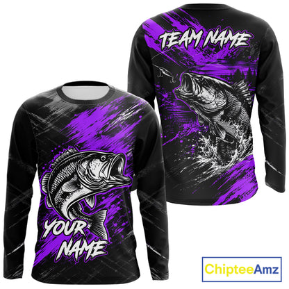 Personalized Purple Bass Fishing Jersey, Largemouth Bass Shirt, Custom Name Fishing Team Shirt NHT1593