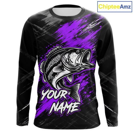Personalized Purple Bass Fishing Jersey, Largemouth Bass Shirt, Custom Name Fishing Team Shirt NHT1593