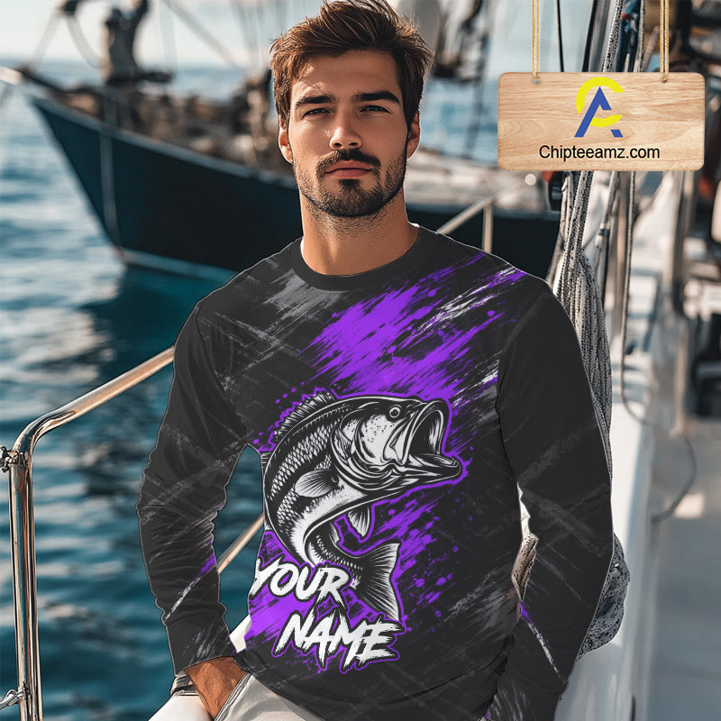 Personalized Purple Bass Fishing Jersey, Largemouth Bass Shirt, Custom Name Fishing Team Shirt NHT1593