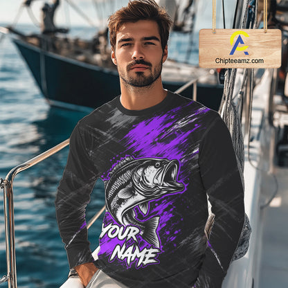 Personalized Purple Bass Fishing Jersey, Largemouth Bass Shirt, Custom Name Fishing Team Shirt NHT1593