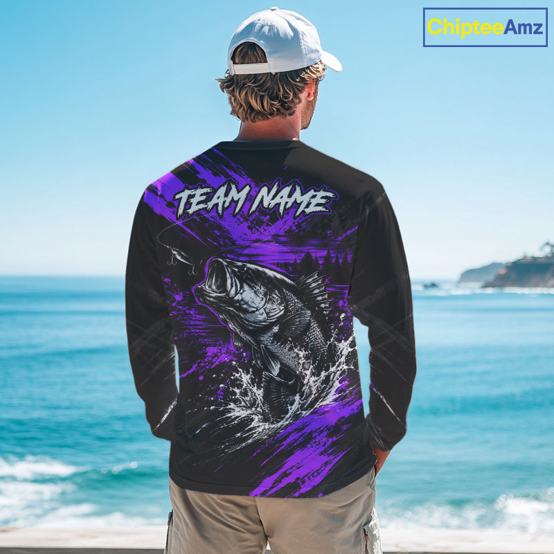 Personalized Purple Bass Fishing Jersey, Largemouth Bass Shirt, Custom Name Fishing Team Shirt NHT1593