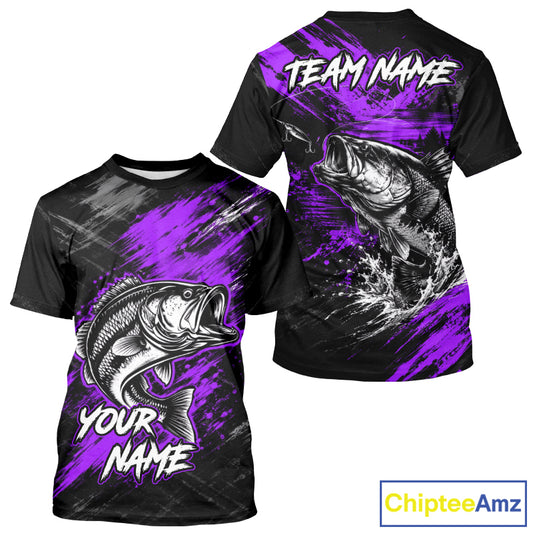 Personalized Purple Bass Fishing Jersey, Largemouth Bass Shirt Short Sleeve, Custom Name Fishing Team Shirt NHT1593