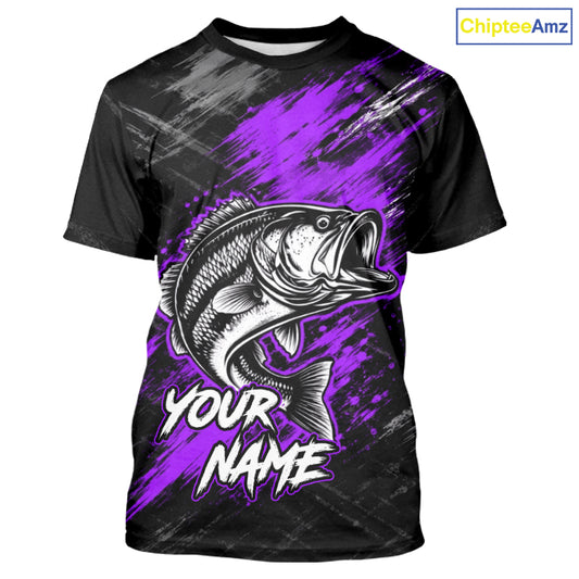 Personalized Purple Bass Fishing Jersey, Largemouth Bass Shirt Short Sleeve, Custom Name Fishing Team Shirt NHT1593