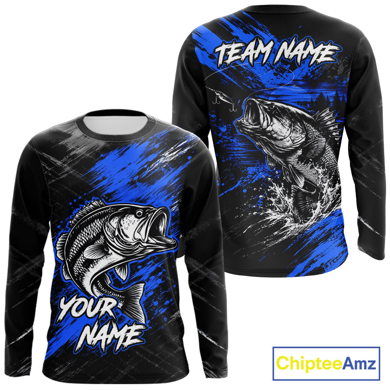 Personalized Blue Bass Fishing Jersey, Largemouth Bass Shirt, Custom Name Fishing Team Shirt NHT1594