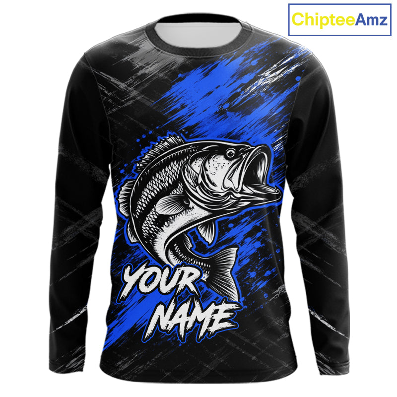 Personalized Blue Bass Fishing Jersey, Largemouth Bass Shirt, Custom Name Fishing Team Shirt NHT1594