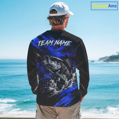Personalized Blue Bass Fishing Jersey, Largemouth Bass Shirt, Custom Name Fishing Team Shirt NHT1594