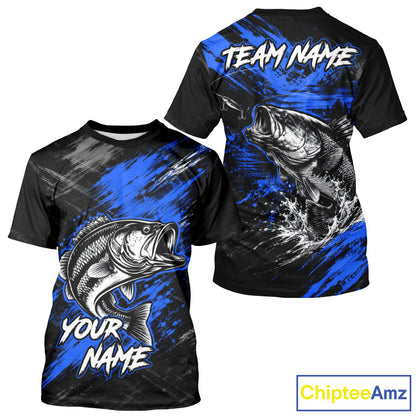 Personalized Blue Bass Fishing Jersey, Largemouth Bass Shirt Short Sleeve, Custom Name Fishing Team Shirt NHT1594