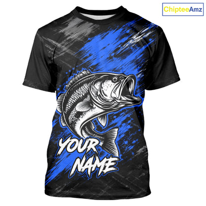 Personalized Blue Bass Fishing Jersey, Largemouth Bass Shirt Short Sleeve, Custom Name Fishing Team Shirt NHT1594