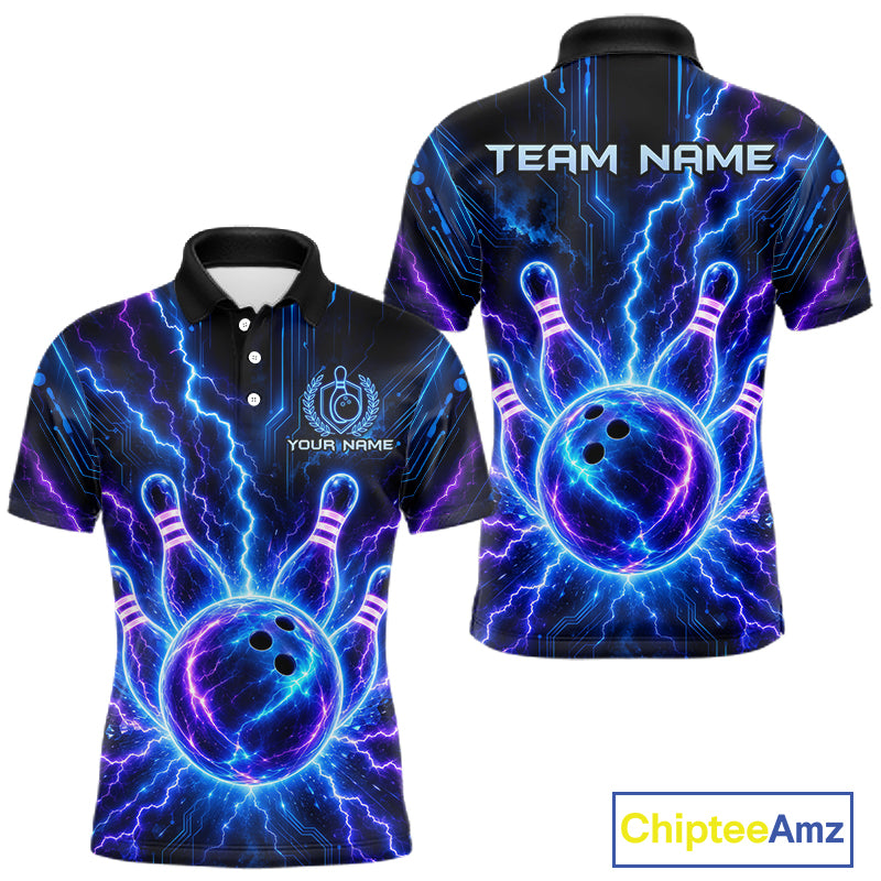 Electric Circuit Lightning Tournament Polo Shirt Custom Name, Personalized Bowling Team Shirts For Men NHT1598