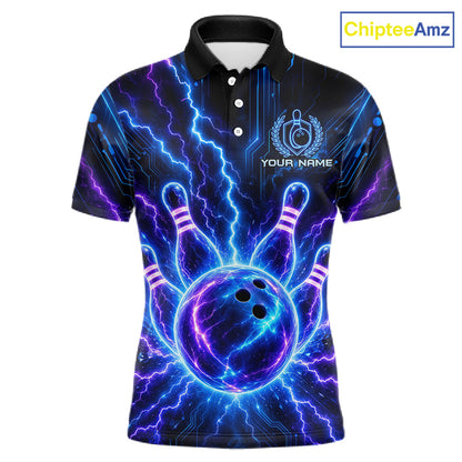 Electric Circuit Lightning Tournament Polo Shirt Custom Name, Personalized Bowling Team Shirts For Men NHT1598