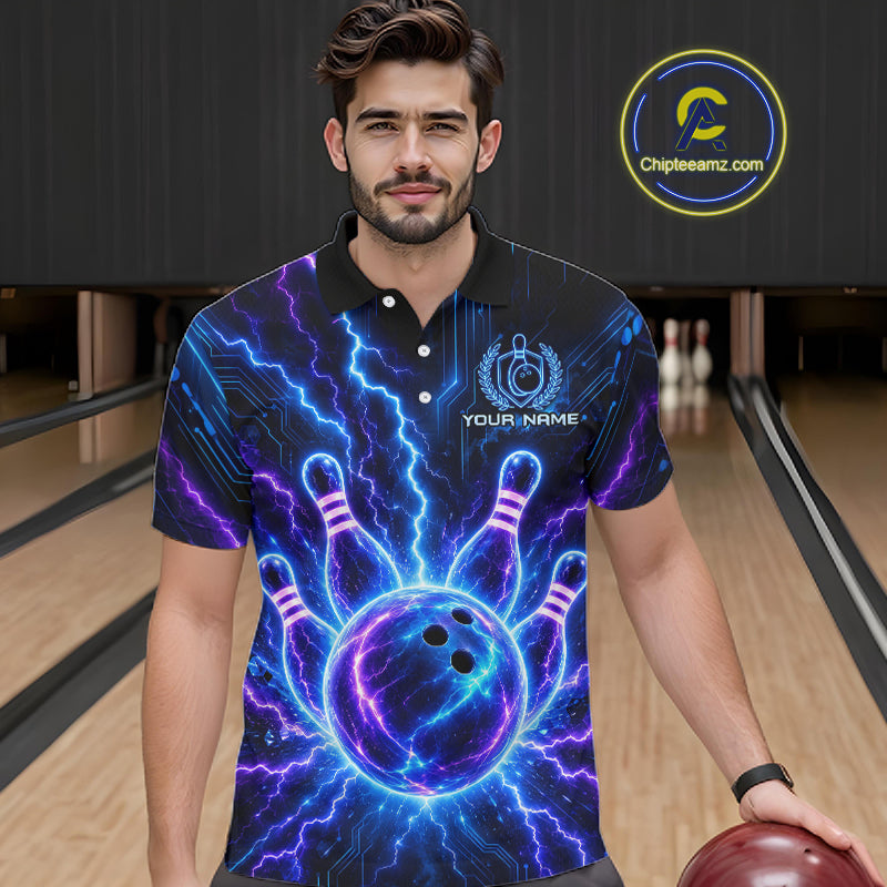 Electric Circuit Lightning Tournament Polo Shirt Custom Name, Personalized Bowling Team Shirts For Men NHT1598