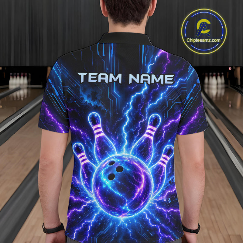 Electric Circuit Lightning Tournament Polo Shirt Custom Name, Personalized Bowling Team Shirts For Men NHT1598