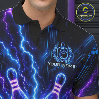 Electric Circuit Lightning Tournament Polo Shirt Custom Name, Personalized Bowling Team Shirts For Men NHT1598
