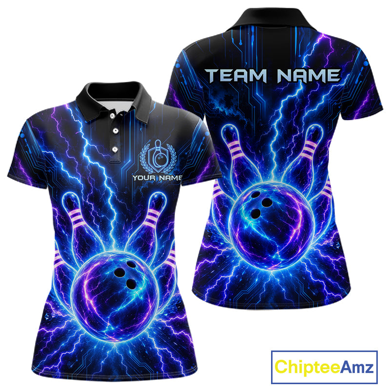 Electric Circuit Lightning Tournament Polo Shirt Custom Name, Personalized Bowling Team Shirts For Women NHT1598