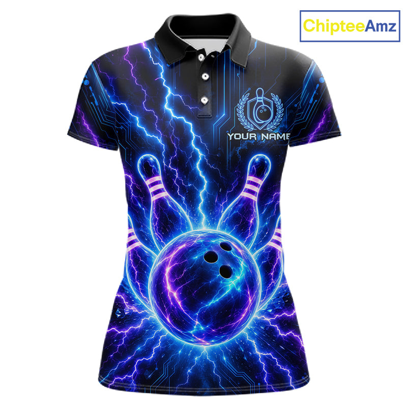 Electric Circuit Lightning Tournament Polo Shirt Custom Name, Personalized Bowling Team Shirts For Women NHT1598