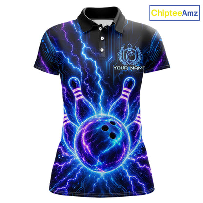 Electric Circuit Lightning Tournament Polo Shirt Custom Name, Personalized Bowling Team Shirts For Women NHT1598