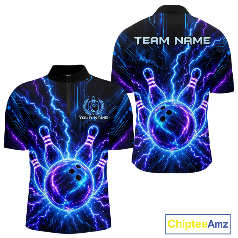 Electric Circuit Lightning Tournament Polo Shirt Custom Name, Personalized Bowling Team Shirts For Men NHT1598