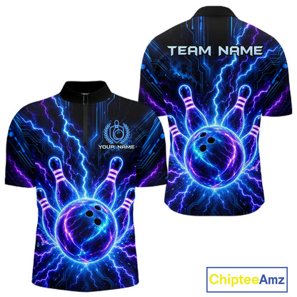 Electric Circuit Lightning Tournament Polo Shirt Custom Name, Personalized Bowling Team Shirts For Men NHT1598