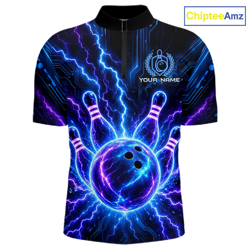 Electric Circuit Lightning Tournament Polo Shirt Custom Name, Personalized Bowling Team Shirts For Men NHT1598