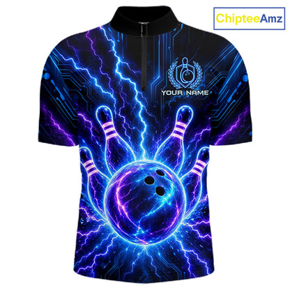 Electric Circuit Lightning Tournament Polo Shirt Custom Name, Personalized Bowling Team Shirts For Men NHT1598