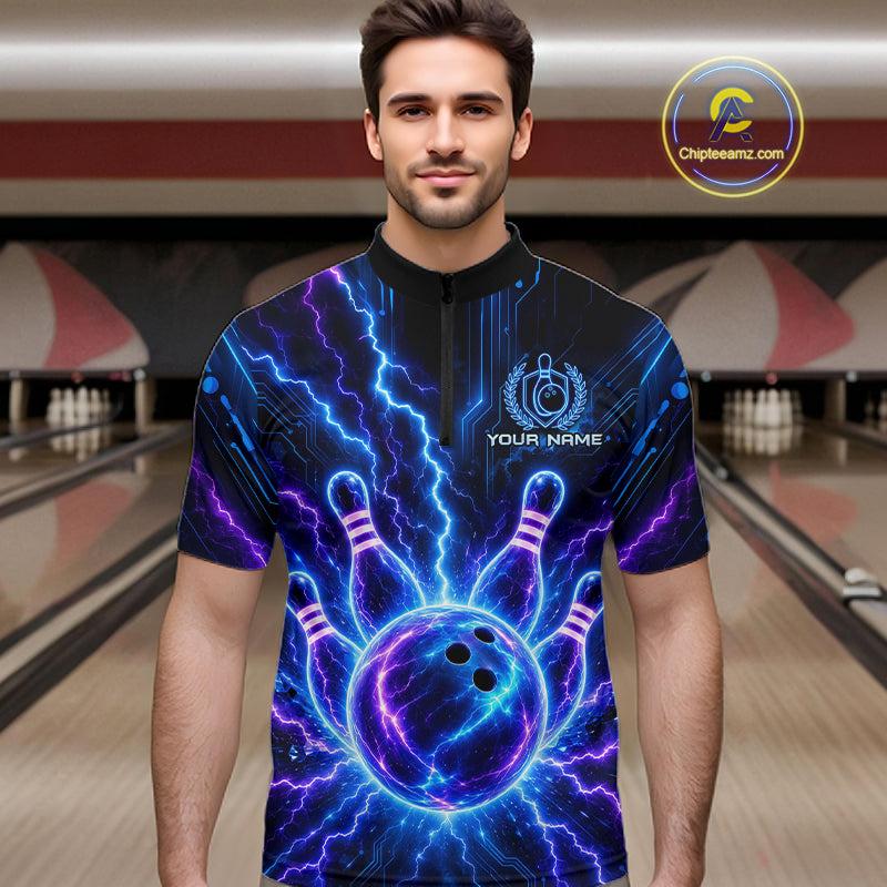 Electric Circuit Lightning Tournament Polo Shirt Custom Name, Personalized Bowling Team Shirts For Men NHT1598