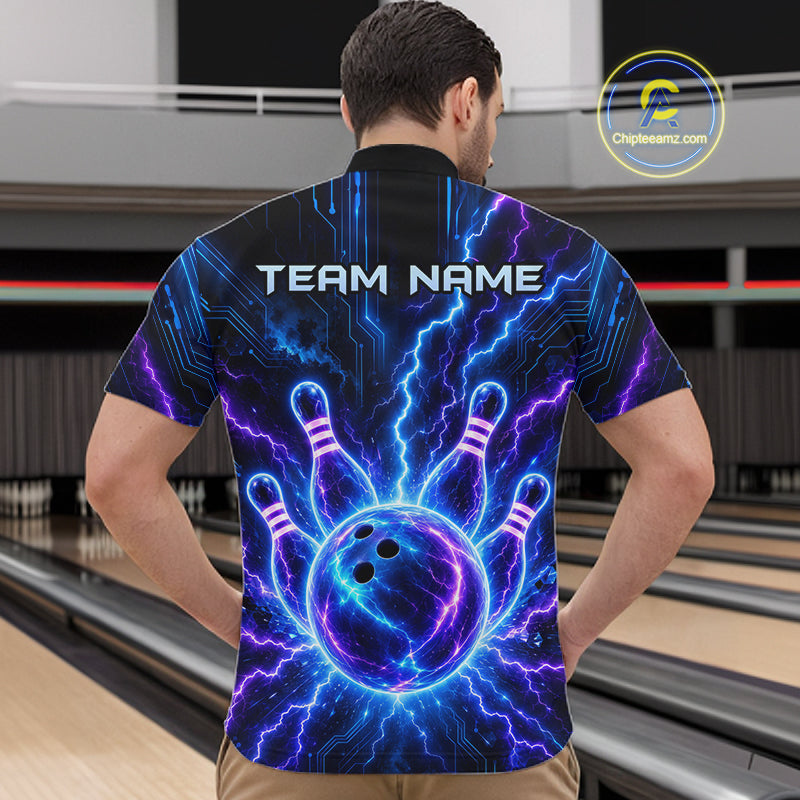 Electric Circuit Lightning Tournament Polo Shirt Custom Name, Personalized Bowling Team Shirts For Men NHT1598