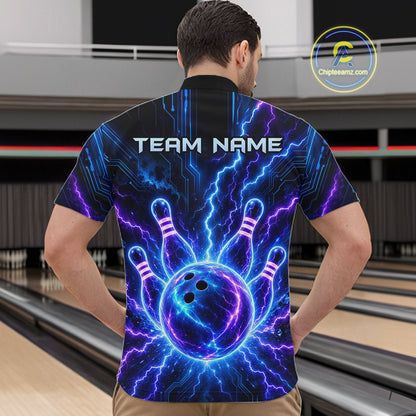 Electric Circuit Lightning Tournament Polo Shirt Custom Name, Personalized Bowling Team Shirts For Men NHT1598