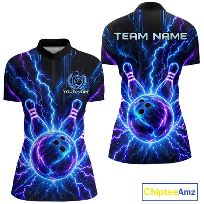 Electric Circuit Lightning Tournament Polo Shirt Custom Name, Personalized Bowling Team Shirts For Women NHT1598