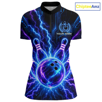 Electric Circuit Lightning Tournament Polo Shirt Custom Name, Personalized Bowling Team Shirts For Women NHT1598