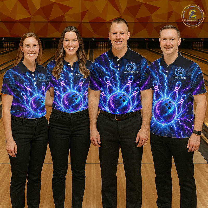Electric Circuit Lightning Tournament Polo Shirt Custom Name, Personalized Bowling Team Shirts For Women NHT1598