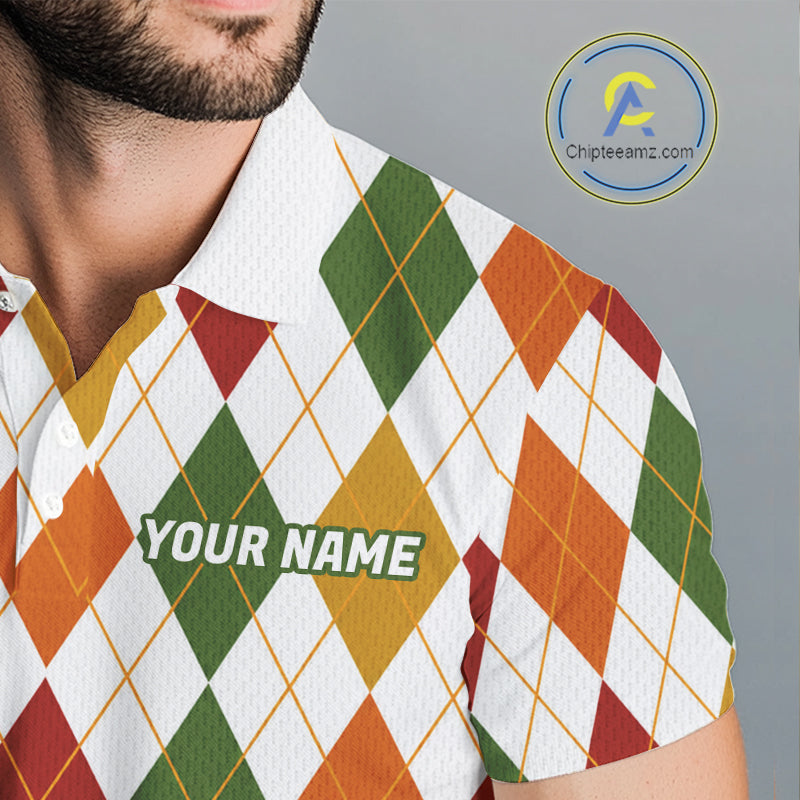 Turkey Men Golf Shirt Thanksgiving Argyle Golf Shirt, Custom Name Team Golf Top For Men NHT1442