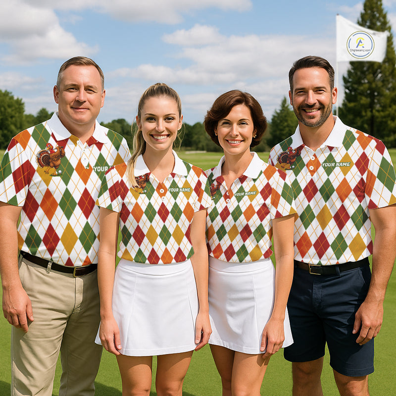 Turkey Men Golf Shirt Thanksgiving Argyle Golf Shirt, Custom Name Team Golf Top For Men NHT1442