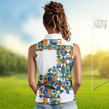 Colorful Geometric Custom Sleeveless Womens Golf Polo Shirts, Golf Jerseys For Golfer NHT840