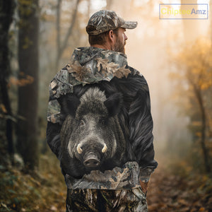 Wild Boar Hunting Black Camouflage Forest 3D Shirt For Hunting Season, Gift For Hunters NHT178