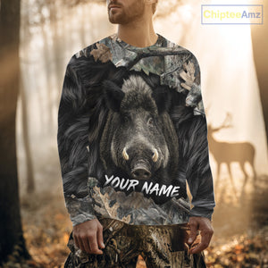 Wild Boar Hunting Black Camouflage Forest 3D Shirt For Hunting Season, Gift For Hunters NHT178
