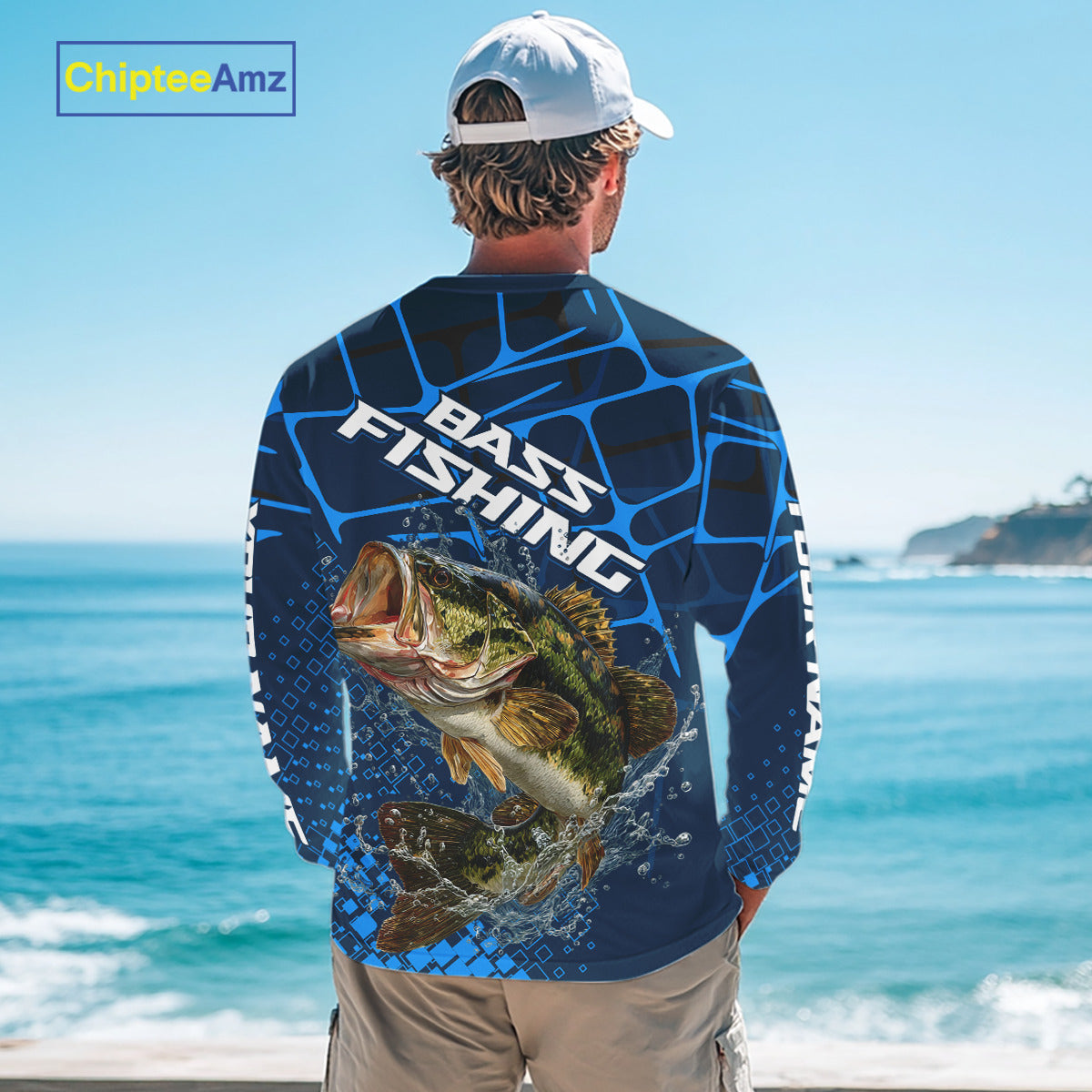 Largemouth Bass Fishing, Fishing Shirts Long Sleeve, Fishing Gift  | Blue NHT385