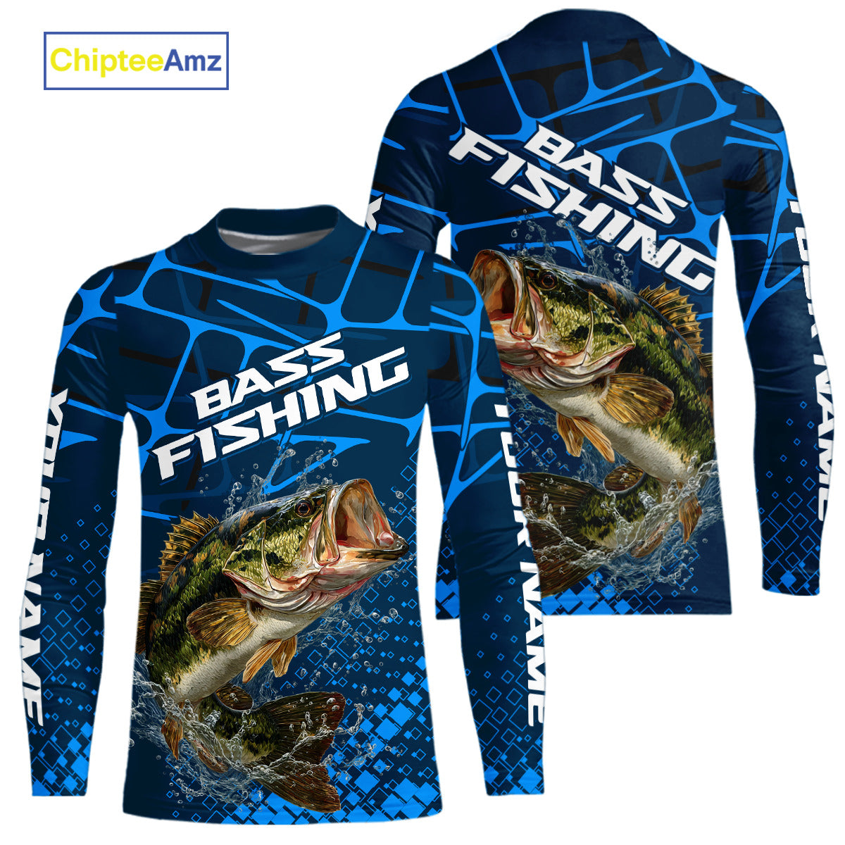 Largemouth Bass Fishing, Kid Fishing Shirts Long Sleeve, Fishing Gift  | Blue NHT385